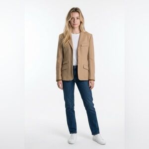 Classic Tan Women's Blazer Ralph Lauren Sport with leather trim ❤️❤️